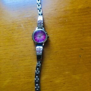 Silver Watch with Purple Dial